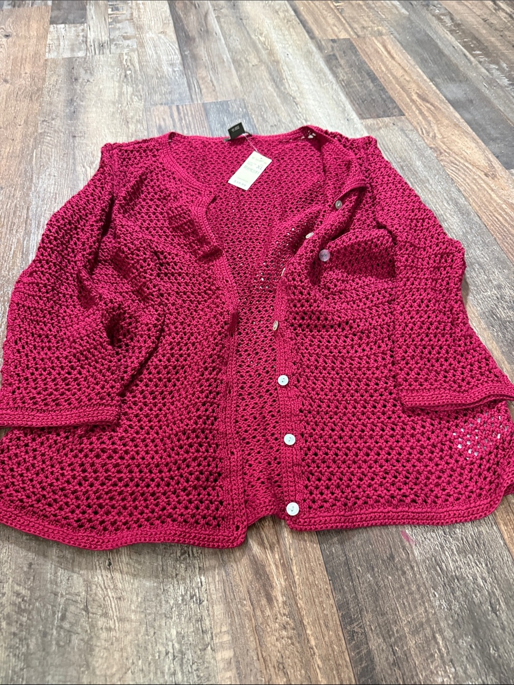 Eddie Bauer Open-Knit Button Front Cardigan - Raspberry